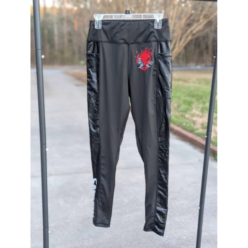 Cyberpunk 2077 Samurai Leggings Faux Leather Panels Graphic Gamer Pants Size M